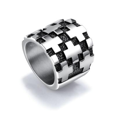 China FASHIONABLE wide ring of retro large face titanium ring men's fashionable European and American punk rock steel casting cross men's ring for sale