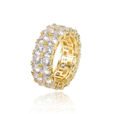 China FASHIONABLE Double Row Fashion Zircon Ring High Quality Copper 18K Gold Plated Custom Personality Rings for sale