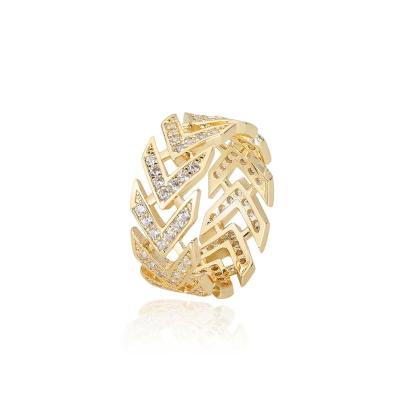 China New 2021fashion style vintage letter v arrows ring gold plated high quality custom zircon rings for sale