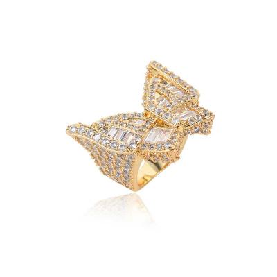 China FASHIONABLE High Quality Fashion Zircon Butterfly Ring Bright Wing 18K Gold Plated Custom Rings for sale