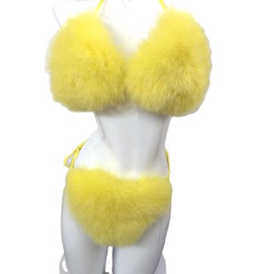 China New real fashion 100% disposable women smear sexy fur underwear fur bra for sale