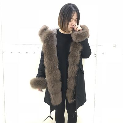 China Sustainable Fashion Russia Style Fur Collar Parka Women's Genuine Fur Lined Parka for sale