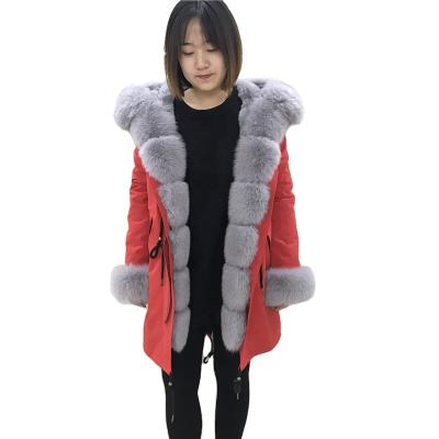 China 2022 New Design Sustainable Winter Jacket Real Rex Rabbit Fur Lined Parkas For Women for sale