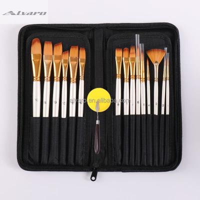 China Economical 15pcs Drawing Brushes Watercolor Oil Gouache Acrylic Painting With Nylon Knife And Sponge Paint Brush Set For Artist Painting for sale