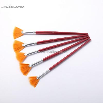 China Watercolor/Artist Brushes Red Rod Fan Acrylic/Oil Paint 5pcs Shaped Paint Brushes Nylon Brushes For Art Use for sale