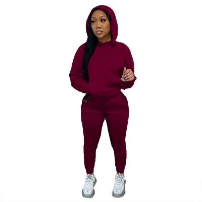 China Breathable Women Winter Teams 2 Two Piece Sets Joggers Fit Hooded Active Wear Hoodies Solid Sweatpants for sale