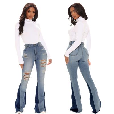 China Best Selling Breathable Women's Casual Ripped Washed Women's Flare Jeans for sale