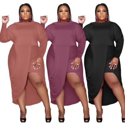 China New Arrivals Breathable Plus Size Women's Clothing Solid Color One Piece Autumn Winter Dress Plus Size Fall Winter Dress 5XL for sale