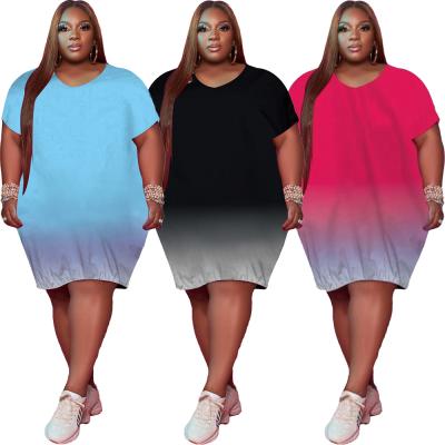 China New Arrival Viable Wholesale Women Plus Size V Neck Gradient Midi Casual Dress for sale