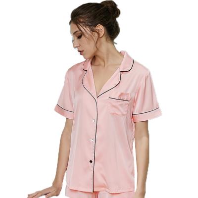 China Summer QUICK DRY High Quality Short Sleeve Satin Women Pajamas Silk Sleepwear Shorts Set for sale