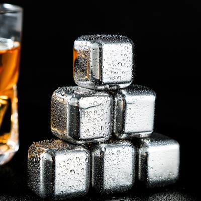 China Sustainable Premium Reusable Stainless Steel Ice Cubes Whiskey Ice Cubes With Storage Tray And Clip for sale