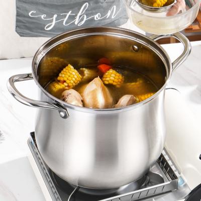 China Sustainable stainless steel stock pot with glass lid and sturdy handles for sale