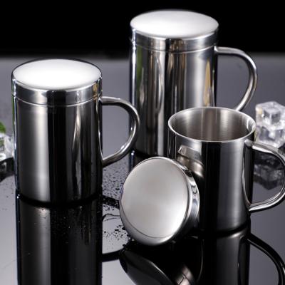 China 304 stainless steel sustainable premium protable coffee mugs& milk cups with lid and handle for sale