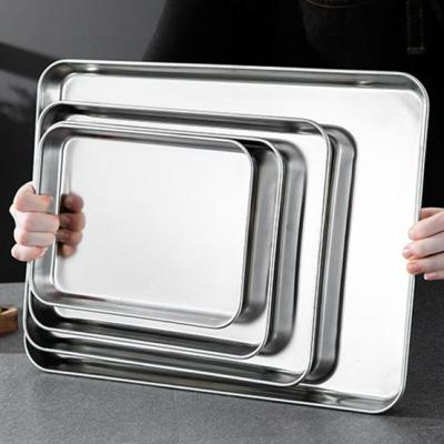 China 430 Stainless Steel Hotel Food Rectangular &buffet& Barbecue Serving Tray 23.5*17.5*2.5cm for sale