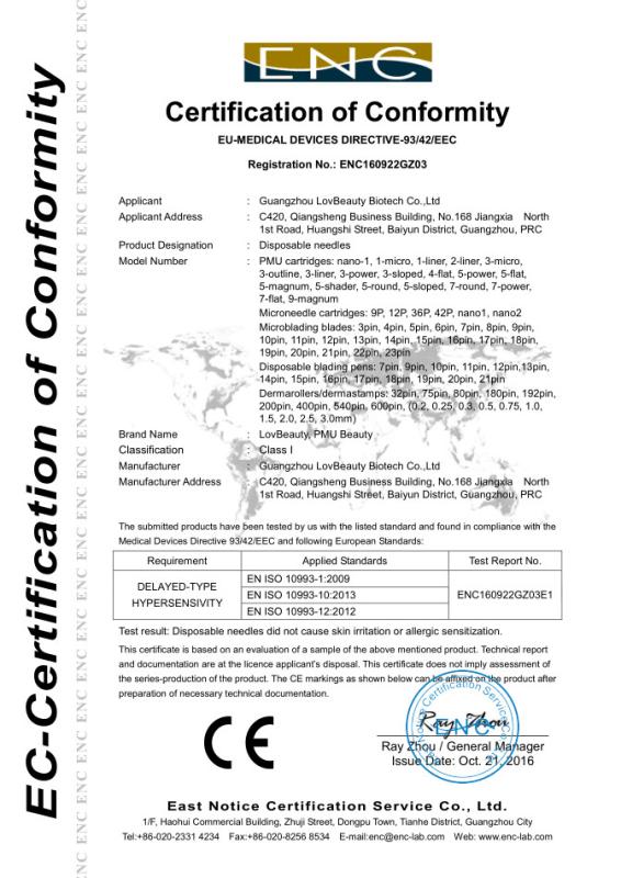 EC-Certification of Conformity - GUANGZHOU LOVBEAUTY BIOTHCH CO.,LTD