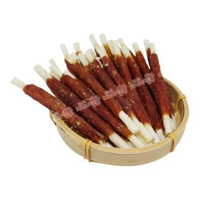 China OEM/ODM Viable Dog Bite Teeth Calcium Snacks Chicken/Duck Clean Cowhide Wrapped Stick Pet Snacks for sale