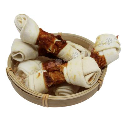 China ODM Factory Sustainable Dog Treats Snacks Beef Wrap Bleached Rawhide Expanded Knotted Bone 8' Dental Snacks For Dog Treats for sale