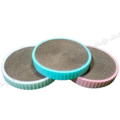 China The viable plastic inner core of Cat Scratcher Round High-Density Wear-Resistant Shell Corrugated Cat Scratching Board can be replaced for sale