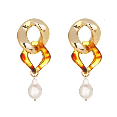 China Environmentally Friendly Resin Silver Pearl Gold S925 Geometric Post Hoop Earrings For Women for sale