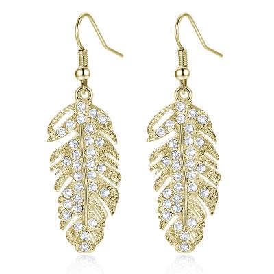 China Fashionable Environmental Friendly Crystal Plumage Bridal Earrings Full Diamond Love Wing Leaves Rhinestone Bohemian Tassel Accessories for sale