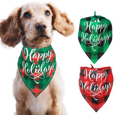 China Luxury Plaid Printed Triangle Sublimation Christmas Cotton Pet Bibs Dog Scarves Bandana Viable for sale