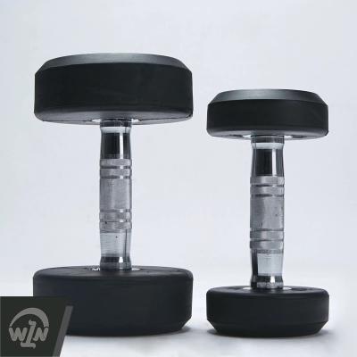 China Durable Gym Equipment Round Barbell Chrome Dumbbells 10KG Rubber Adjustable Elevated Dumbbell Sets Weightlifting for sale