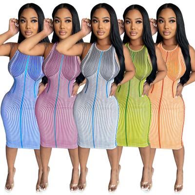 China 2022 Women's Washable Summer Clothes Vest New Personality Hip Striped Printed Sexy Dress for sale