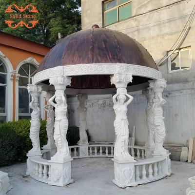 China Modern Garden Decorative Hand Carved Marble Belle Dame Column Backed Stone Pavilion For Sale for sale