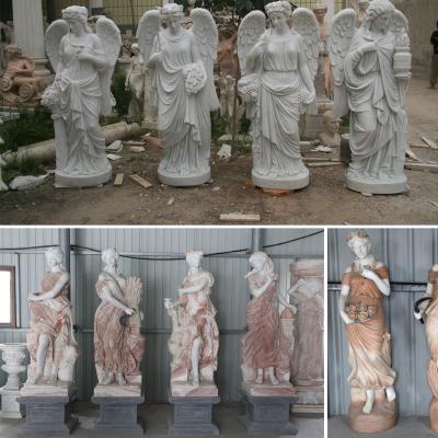 China Modern Hand Carved Natural Stone Garden Sculptures Four Seasons Goddess Marble Statue for sale