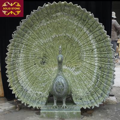 China Modern Factory Supply High Skill Direct Hand Carved Peacock Green Marble Statue for sale