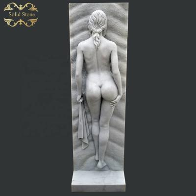 China Western Customized White Marble Spa Lady Beautiful Lady Wall Relief Sculpture for sale