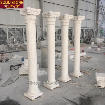 China Solid Classical Design Architectural Column Marble Hand Carved Corinthian Pillar Porch White Marble Columns for sale