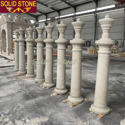 China Solid Granite Stone Gate Pillar Customized Fence Granite Column Beige Color Granite Pillar Round for sale