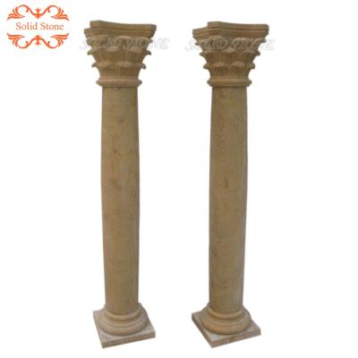 China Solid Factory Customized Corinthian Design Yellow Stone Tapered Hollow Marble Column for sale