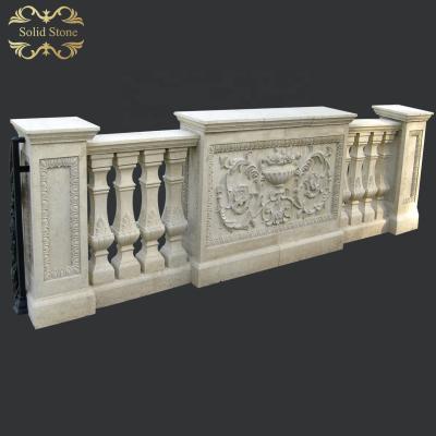 China Ornate Style Modern Hand Carved Baluster High End Beige Marble Square Railings For Villa for sale