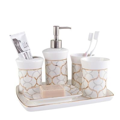 China Sustainable European Five-Piece Ceramic 5 Cup Set Hotel Product Gargle Nordic Wash Bathroom Piece Bathroom Supplies for sale