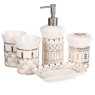 China Factory direct sales viable European ceramic five-piece bathroom set creative bathroom supplies bathroom set single wash set for sale