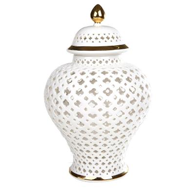 China (1300 degrees) Wholesale High End Creative Hollow Ceramic Countertop Home Furnishing High Temperature Fired Pot Three Sizes Ceramic Temple Vase Orname for sale