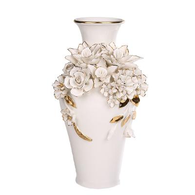 China (1300 degrees) wholesale high-end ceramic home decorations living room high temperature fired creative vase opens landscape flower relief ceramic home decoration for sale