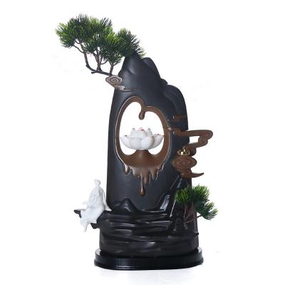 China Chinese Incense Factory Wholesale Ceramic Smoke Backflow Censer Zen No Phase LED Lamp Decoration Ceramic Lotus Censer for sale