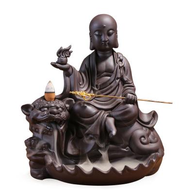 China Wholesale Creative Tibetan Backflow Censer Zen Guanyin Buddha Hand Purple Sand Ceramic Censer Chinese Incense Decoration King for sale