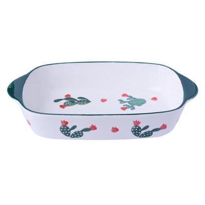 China Wholesale Viable Nordic Ceramic Rectangular Binaural Mold Dinner Dish Microwave Oven Baking Ceramic Dish Hand Painted for sale