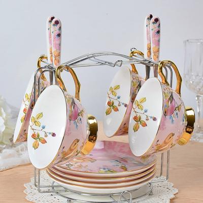 China Factory direct sales creative ceramic gold coffee mug viable European style tableware spoon kit for sale