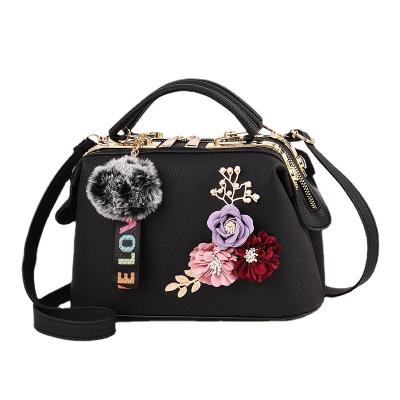 China Lovely Lady Mini Boston Handbag Design Flower Tied Band Long Shoulder Bag For Women for sale