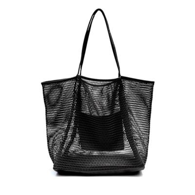 China Other Towel Plastic With Holes Recycled Folding And Mesh Black Mini Handmade Beach Cheap Tote Women Bag for sale