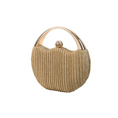 China Fashion Luxury Popular Shiny Pleated Round Metal Ladies Handbag Dinner Bag Small Round Cross - Body Chain Bag for sale