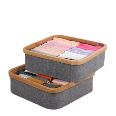 China Bamboo Frame Gray Color Home Clothing Basket Folding Storage Bag Organizer for sale