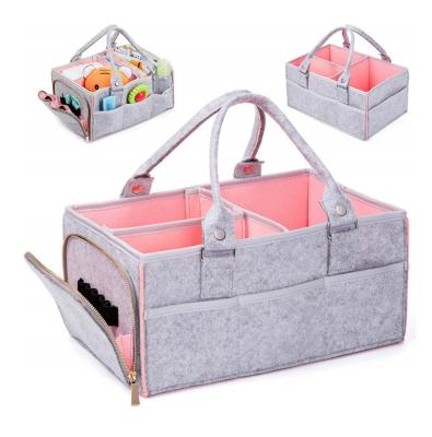 China Simple Logo Baby Felt Storage Nursery Basket Nappy Caddy Organizer Simple Logo Diaper Bag With Handle Package Wholesale Price for sale