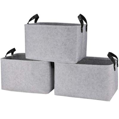 China Sustainable Felt Storage Bins Household Large Capacity Felt Storage Box With PU Handle for sale