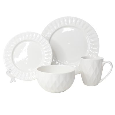 China Sustainable European Hot Selling Embossed Ceramic Dinnerware Sets Luxury Porcelain Dinnerware Sets for sale